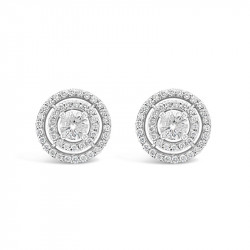 3 Row Diamond Pave Set Earrings In 18ct White Gold. Tdw 1.10ct